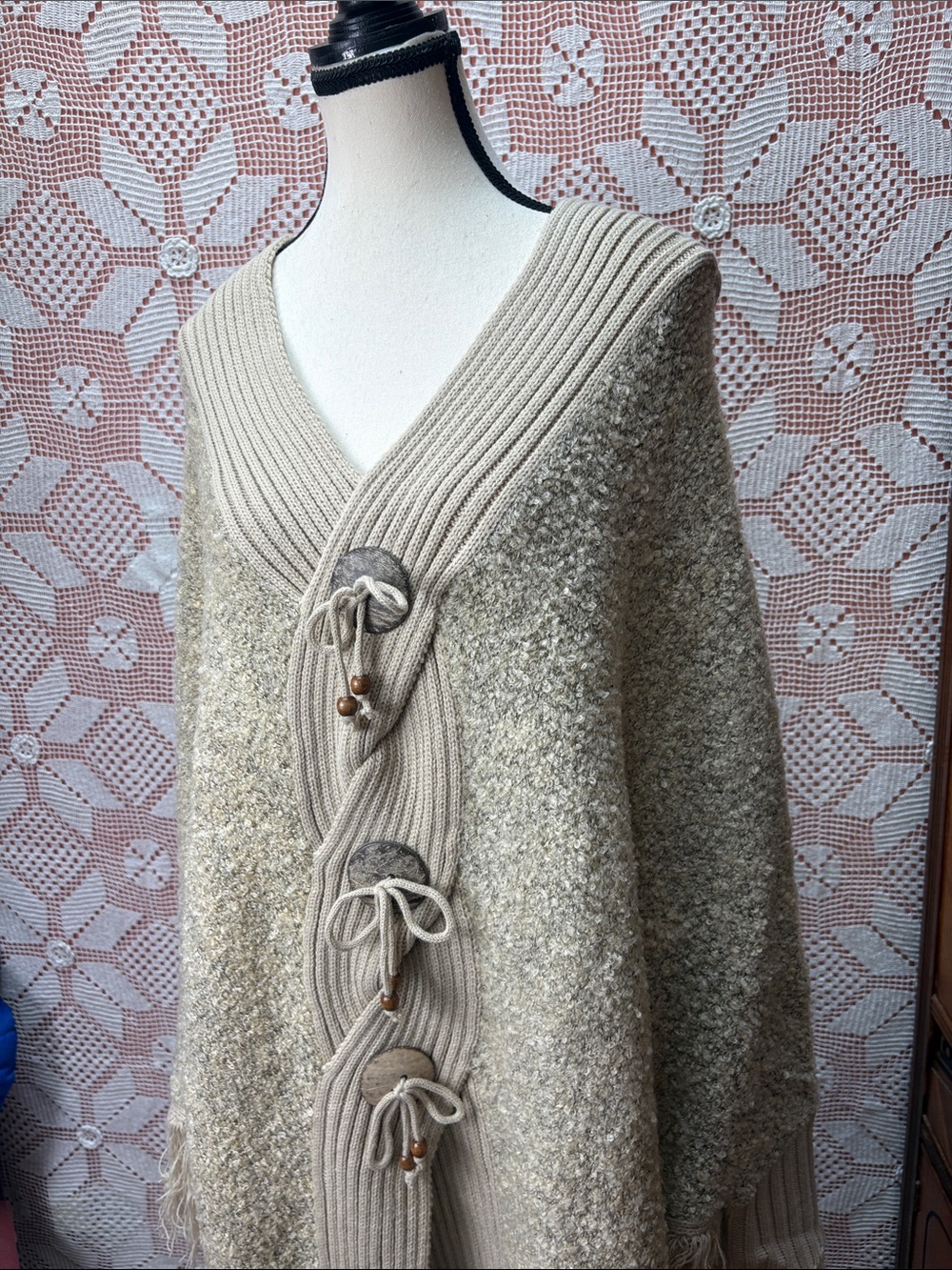 Wool Blend Fringe Poncho - Picture 8 of 10
